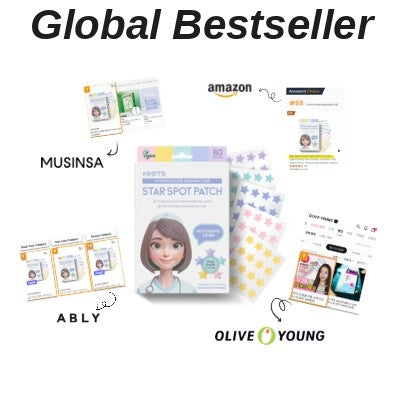 OOTD Beauty Star Spot Patch global bestseller Amazon Olive Young Musinsa Ably K-beauty star shaped acne patch worldwide ranking collage