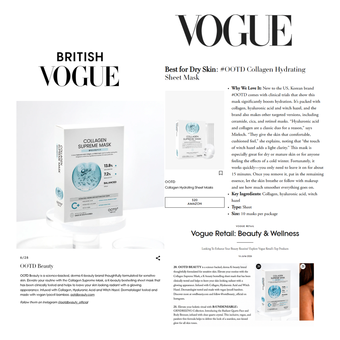 OTD Beauty Collagen Supreme Mask featured in British Vogue and Vogue US best collagen sheet mask for dry skin K-beau